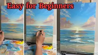 Sunset Ocean Waves Acrylic Painting | Peaceful Beach Scene Tutorial