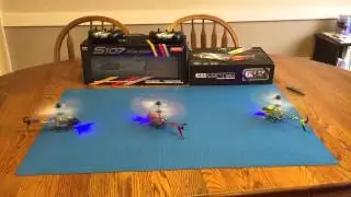 Three Syma S107 RC Helicopters Flying on One Remote
