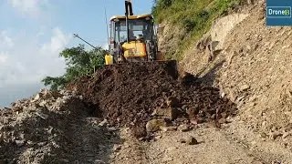 Clearing and Opening Blocked Hilly Road-JCB Backhoe Loader-Skillful Operator