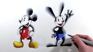 Drawing Mickey Mouse and Oswald the Lucky Rabbit