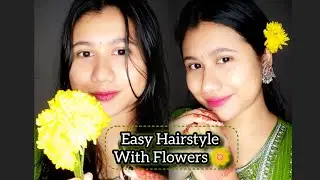 Beautiful  *trendy * flower hairstyle for medium hair || Using Yellow Flowers🌼 |@aatmakeupstudio