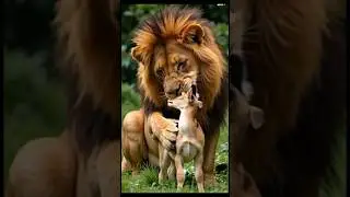 Lion protects lost baby deer in the jungle #viralvideo #viralshorts #deer #bts #animals #jungle #cat