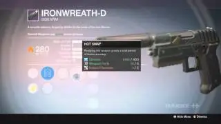 IRONWREATH D GAMEPLAY ALL PERKS AND UPGRADES DESTINY TTK IRON BANNER SIDEARM