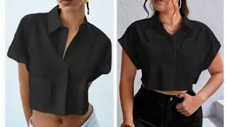 How to cut and sew a crop shirt with collar and pucket (Detailed tutorial)