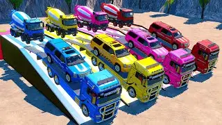 Colorful Garage - ALL MIXER TRUCKS WITH DOUBLE FLATBED TRANSPORTING, ROCKET CARS, VOLVO #34