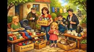 3 German Listening Practice A2 | Short Story:  Ein Flohmarkt im Hof &ndash; Kleine Gespr&auml;che, gro&szlig;e Hilfe