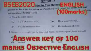 100 marks ENGLISH Viral Objective Answer Key  Bihar board Intermediate