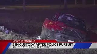 2 in custody after police pursuit ends with pickup truck overturned in a field