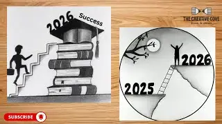 Happy new year drawing 2026 / New year drawing / Happy New year scenery drawing / 2026 drawing easy