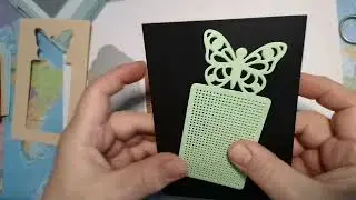 Stanz-Schablonen mit Stickmuster von Action im Einsatz. Cardmaking.