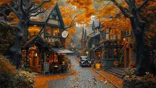 Smooth Jazz at Cozy Outdoor Autumn Coffee Shop 🍂 Vintage Old Street Ambience for Relaxation & Study☕