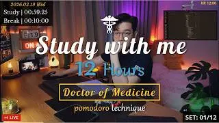(26.02.19.WED) Study with me 👨🏻&zwj;⚕️| 12 Hrs | Pomodoro | 🩺USMLE | 🔥ASMR | SeewhY