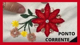 Ponto Corrente - TUTORIAL#16/Bordado livre com Bordado de Pedraria -