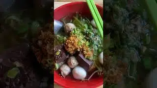 School Noodles Soup Mix with Meatballs,cow blood, fish meatballs, herbs and fried garlic