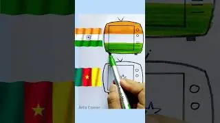 India Flag ❤️ Cameroon Flag Drawing | Independence Day Drawing #shorts #art #satisfying #viral