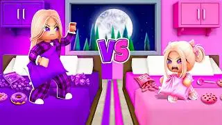 PURPLE SLEEPOVER vs PINK SLEEPOVER in BROOKHAVEN on ROBLOX!