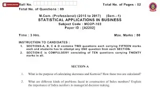 MCOM PROFESSIONAL 1ST SEM STATISTICAL APPLICATIONS IN BUSINESS A DEC 2018 | PTU