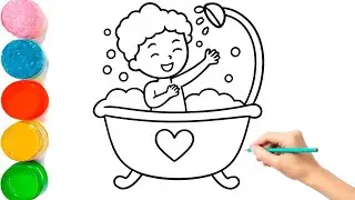 How to draw a boy taking bath 🚿 drawing painting and colouring for kids 