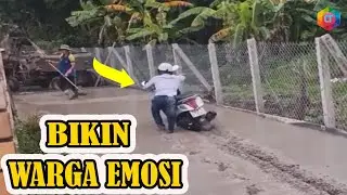 BEGINI JADINYA! MOMEN PENGENDARA MOTOR MENEROBOS JALAN YANG BARUSAN DI COR