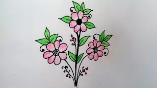 How to Draw a Beautiful flower designs || Simple flower tree drawing step by step