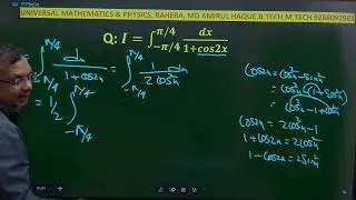 Find the Integration:  &int;  -&pi;/4 to &pi;/4 dx/(1+cos2x)