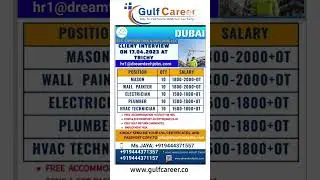 Dubai Jobs ! Electrician Jobs ! Plumber Jobs ! HVAC Technician Jobs ! Gulf Jobs