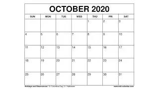 Free Printable October 2020 Calendar - Wiki-Calendar.Com