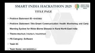 Smart Communication Health Monitoring and Early Warning System for Water-Borne Disease | SIH-2025