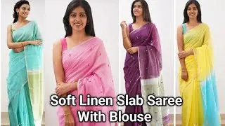 அட்டகாசமான Officewear Soft Linen Slab SareeWith Blouse offer Rs.470+80 #linen #officewear #saree