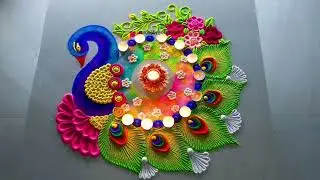 Easy Diwali Lakshmi pujan Rangoli || Diwali Rangoli || Diwali Peacock Rangoli