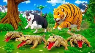 Crazy Fat Dog & Tiger Meet Crocodile! Funny Animal Moments 🐶🐯🐊