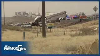 A look at the scene form the multi-vehicle crash that has shutdown I-25