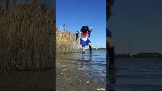 コスプレ+長靴で泥遊び38-1 cosplay rainboots mud 90 (黒セーラームーン)