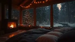 Winter Jazz Cabin Ambience ❄️ Cozy Fireplace, Snowy Forest & Relaxing Smooth Jazz Music