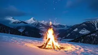 Cozy Campfire in Snowy Mountains | Relaxing Nature Ambience