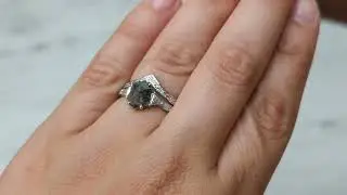 Raw Diamond Hexagon Triangle Moissanite, Salt and Pepper, Plain Unique Bridal Engagement Set