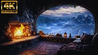 Winter Night Fireplace + Gentle Rain ❄️🔥🌧️ | 1 Hour 4K Ultra HD | Calm & Cozy Ambience