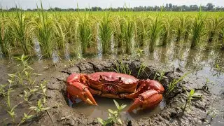 Rice Season Surprise! Catching Crabs Hidden in the Rice Field!