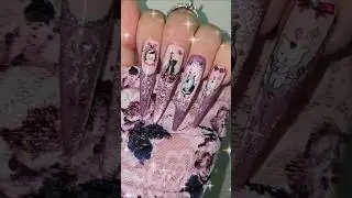 Witchy Pink Long Stiletto Black Kitty Cat Nail Art Design #naildesign #gothic #subscribe #blackcat