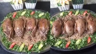 الحمام المحشي مع رز مبهر بالكبد والقوانص