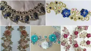 Latest stylish fancy embroidery bunches and neck design bunch stone pearl and flowers bunch.
