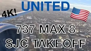 4K! United Airlines UA2421 737-8 (N57299) Takeoff from SJC Runway 30R