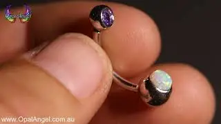 Australian Opal & Amethyst Belly/Navel Ring &ndash; Sterling Silver