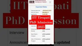 IIT Tirupati PhD Admission 2025 #shorts #iit #iittirupati #phdadmissions #latestphdform #iitphd #phd
