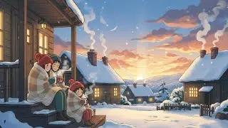 Winter Sunset Village ❄️☕ Cozy Cocoa & Chimney Smoke | Ghibli-Style ASMR #winterasmr #cozyvibes