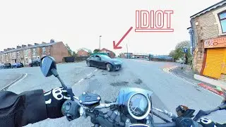 Idiot driver ignores giveway and cuts off biker (360)