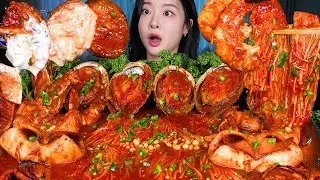 ASMR MUKBANG | Остро тушёные морепродукты 🔥 тигровые креветки, эноки, абалон и каракатица
