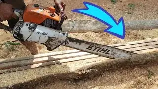 Wood Cutting Machine Sawing Process Skills With Chainsaw STIHL MS070