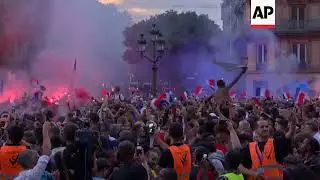 French football fans celebrate win in WC semi-final at Paris City Hall