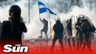 Police fire tear gas & water cannon anti-vax protesters in Greece
